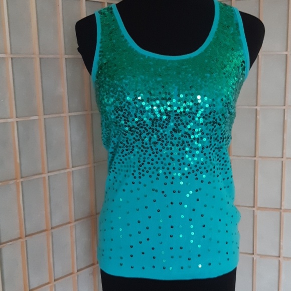 Only Nine Tops - Green sequined tank top mermaid special